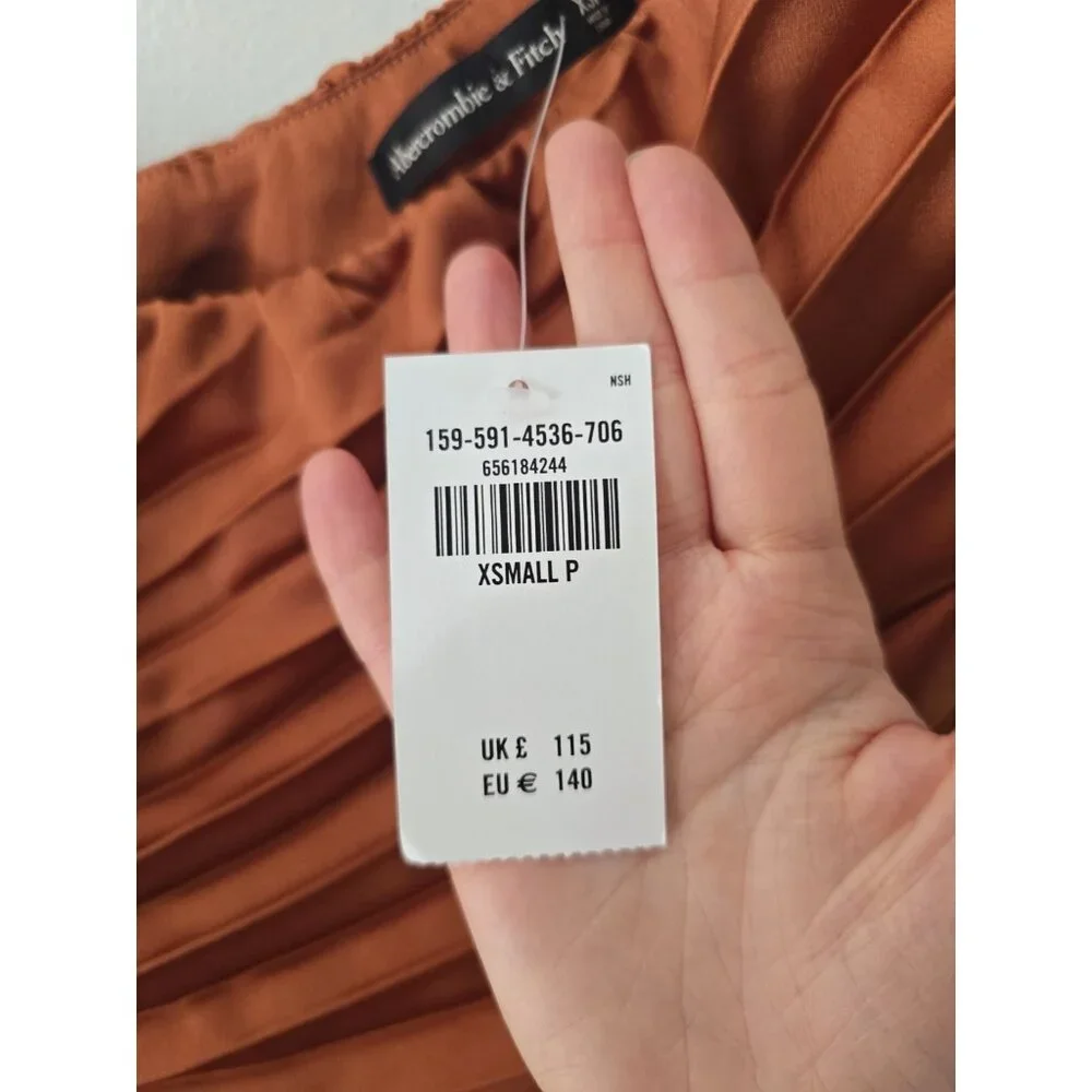 Abercrombie Fitch Giselle Pleated One Shoulder Maxi Copper Terracotta Dress XSP